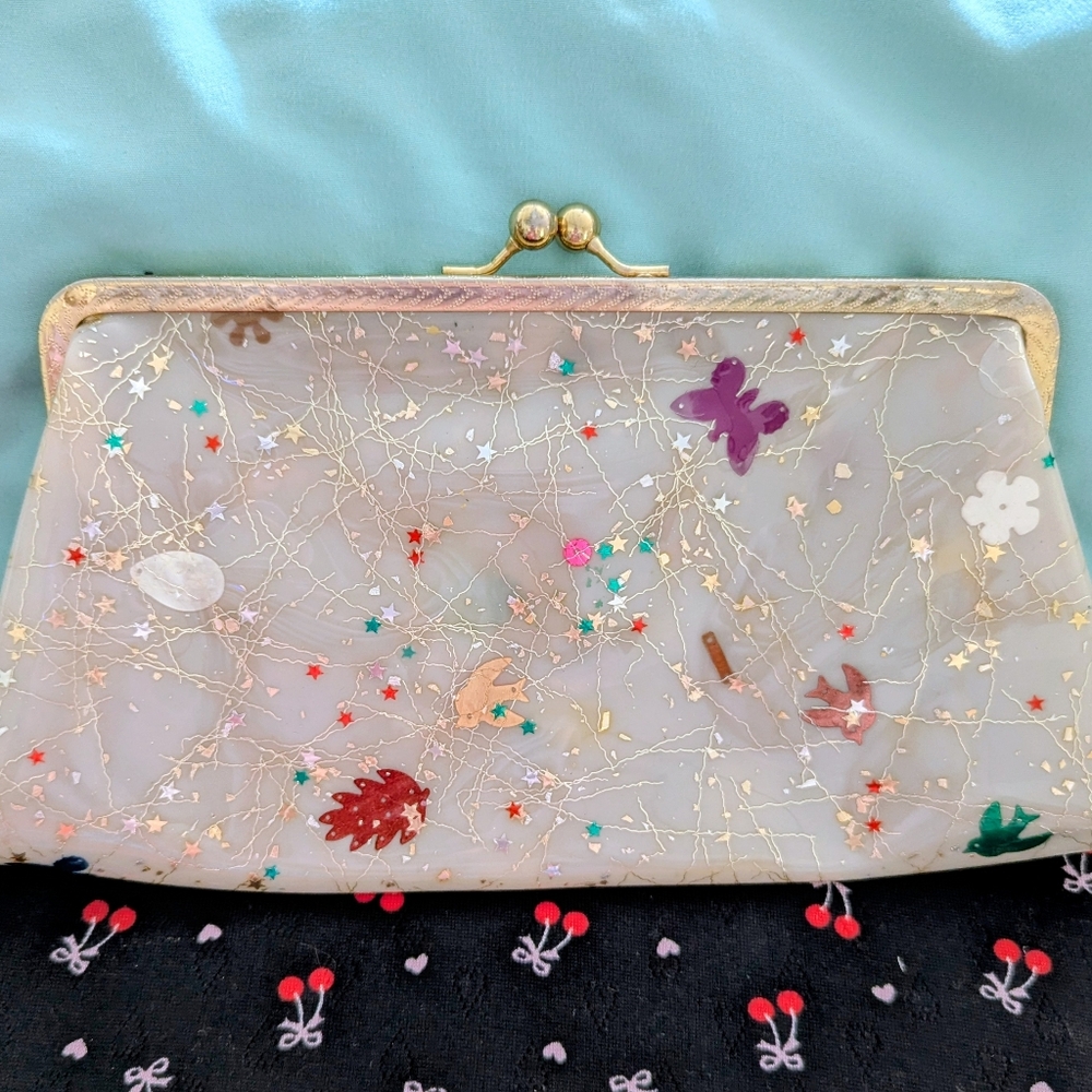 Vintage Plastic Confetti Purse & Matching Clutch Bag 1950s-60s - Picture 13 of 14